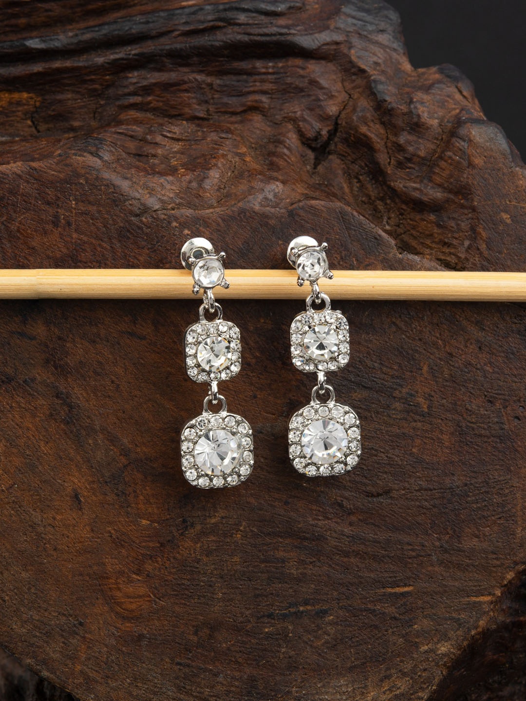 

E2O Silver-Plated Stone-Studded Drop Earrings