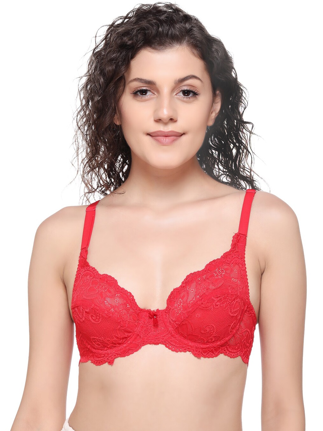 

SONA Medium Coverage Underwired Cotton Bralette Bra With All Day Comfort, Red