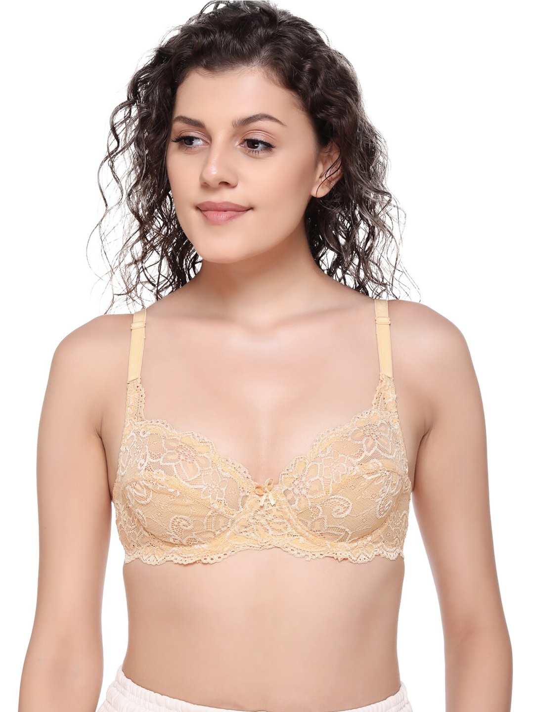 

SONA Medium Coverage Underwired Lace Bralette Bra With All Day Comfort, Beige