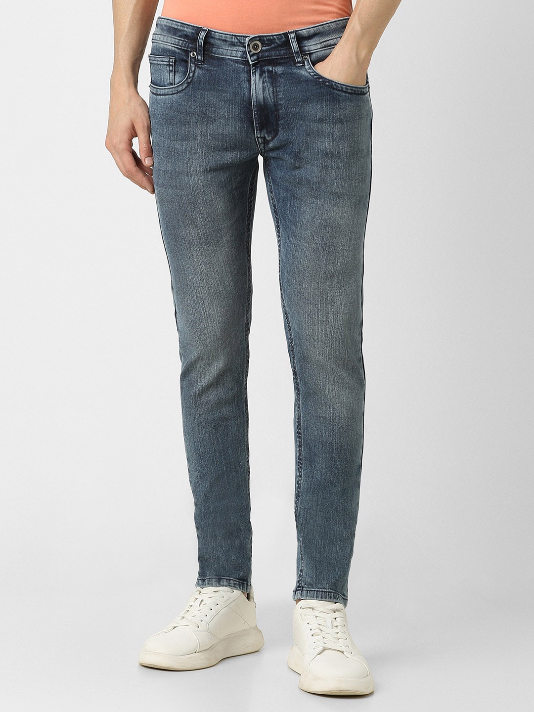 

Peter England Casuals Men Skinny Fit Heavy Fade Jeans, Blue