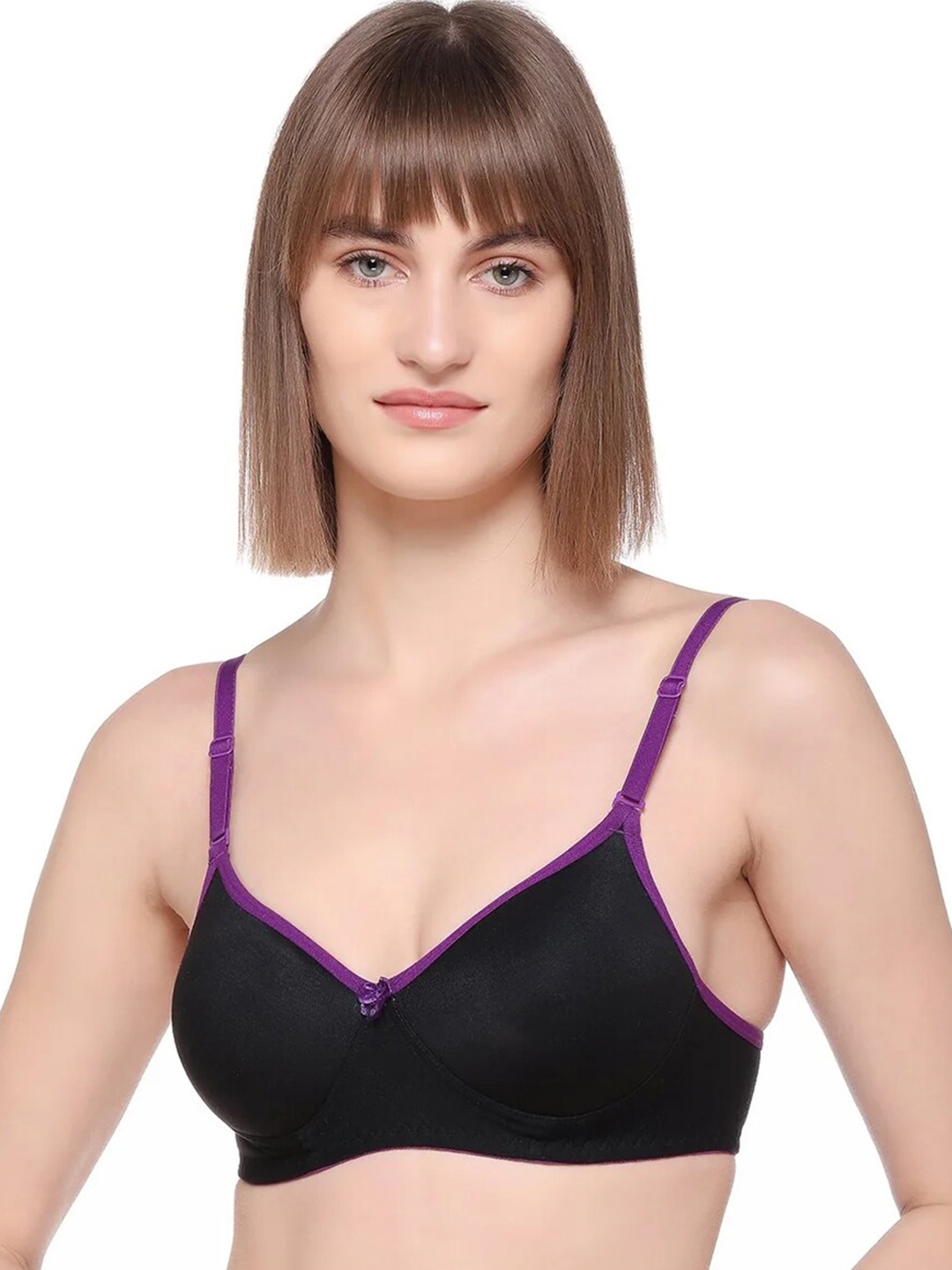 

SONA Medium Coverage Lightly Padded Cotton T-shirt Bra With All Day Comfort, Black