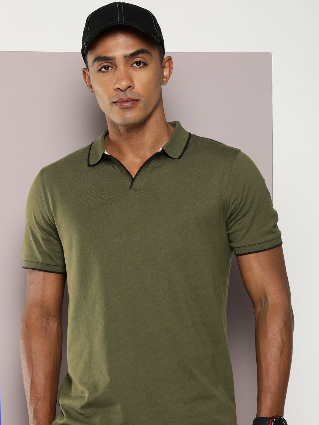 

Kook N Keech Men Pure Cotton Polo Collar T-shirt, Olive