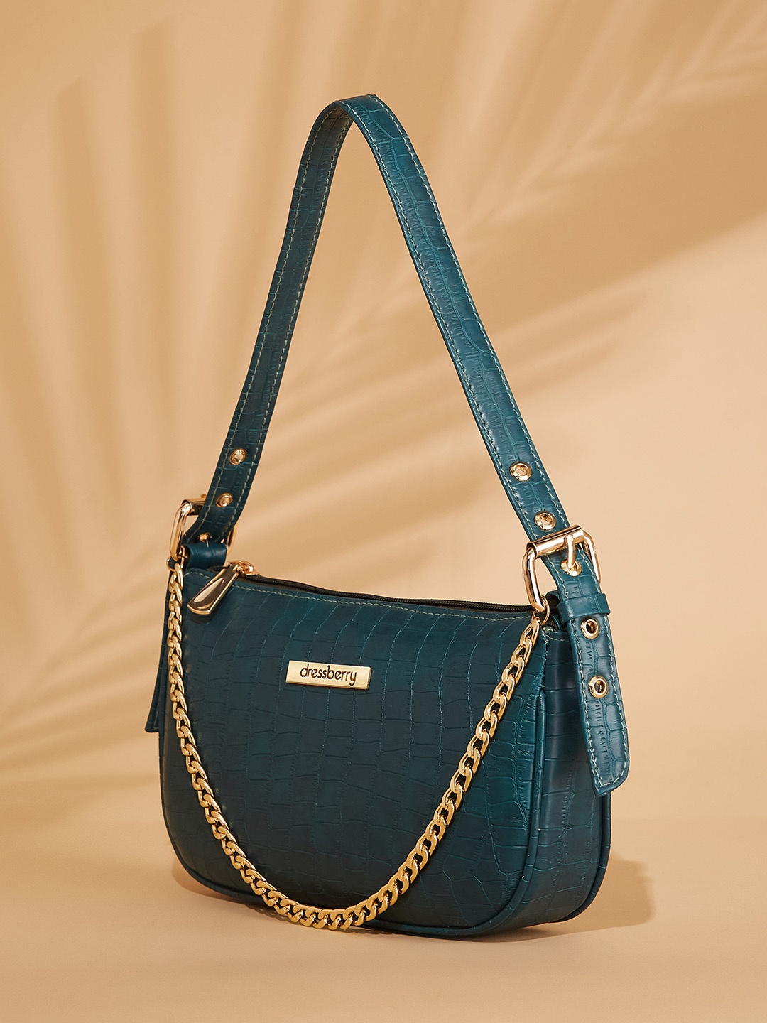 

DressBerry Teal Green Textured Shoulder Bag
