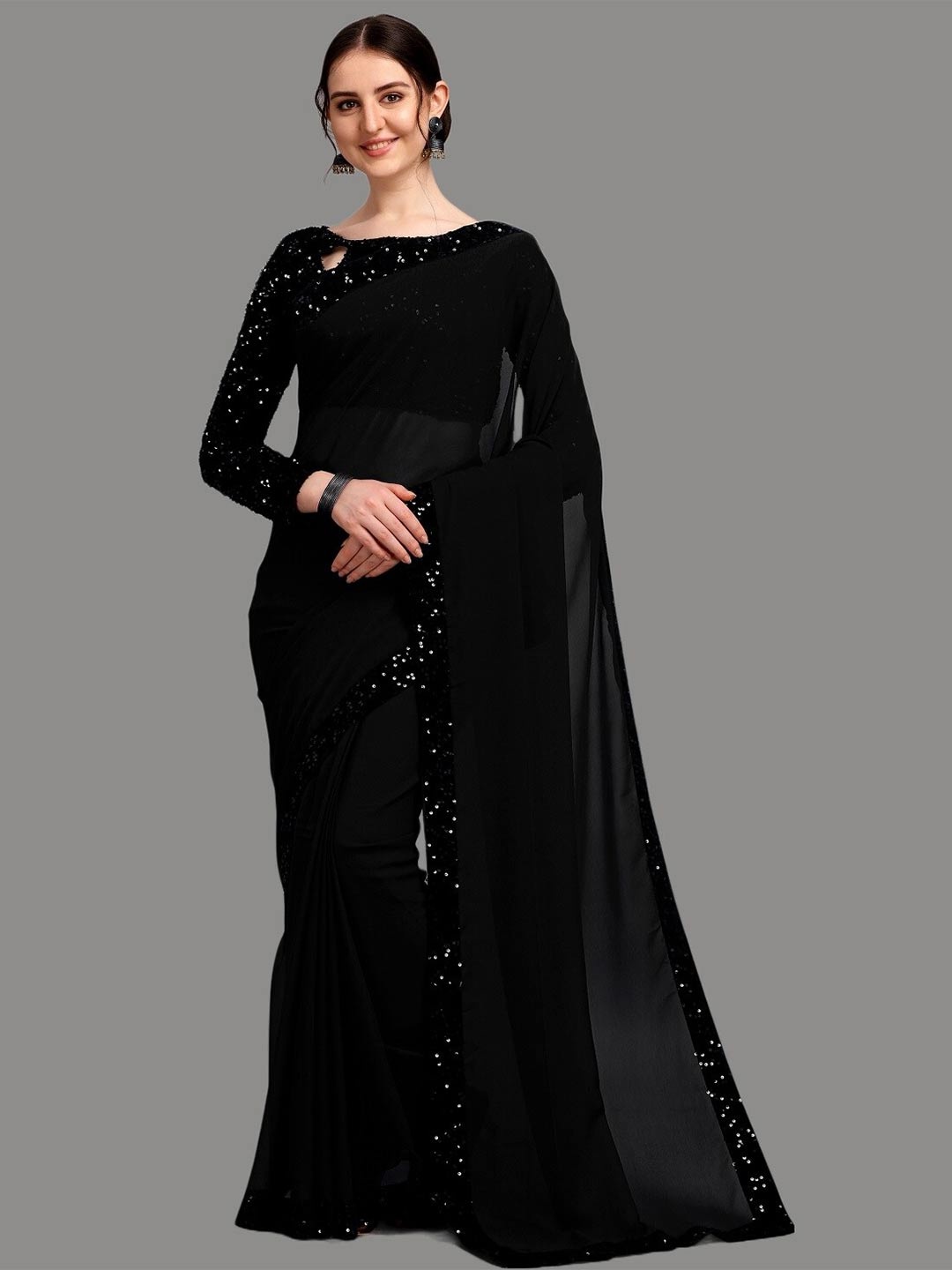 

RadadiyaTRD Ombre Gotta Patti Pure Georgette Designer Saree, Black