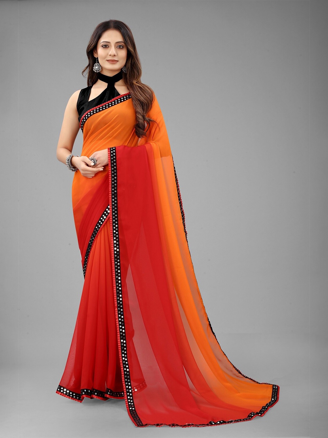 

RadadiyaTRD Ombre Gotta Patti Pure Georgette Designer Saree, Red