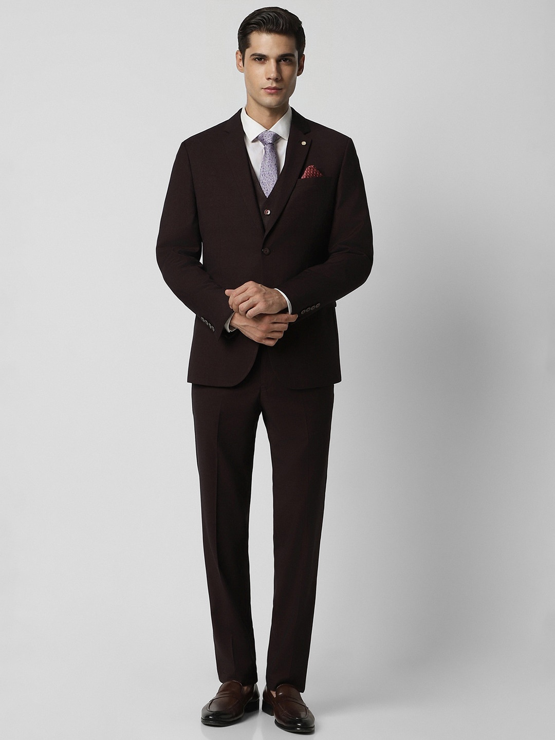 

Van Heusen Slim Fit Notched Lapel Collar Single-Breasted Three Pieces Formal Suit, Brown