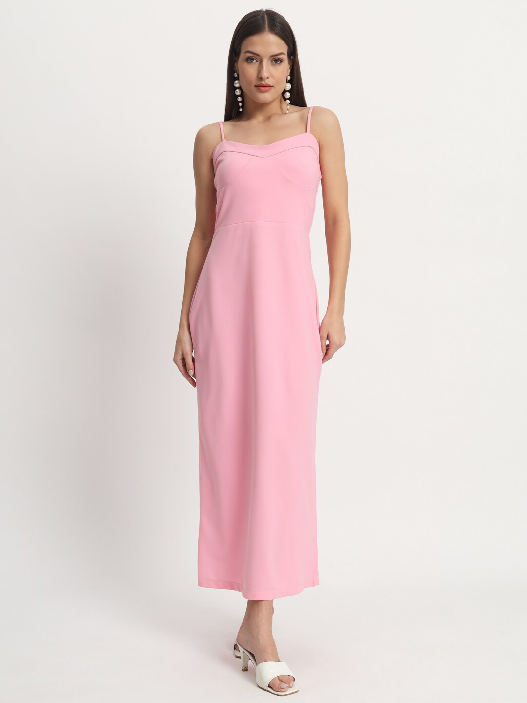 

ISAM Shoulder Straps Scuba Sheath Midi Dress, Pink
