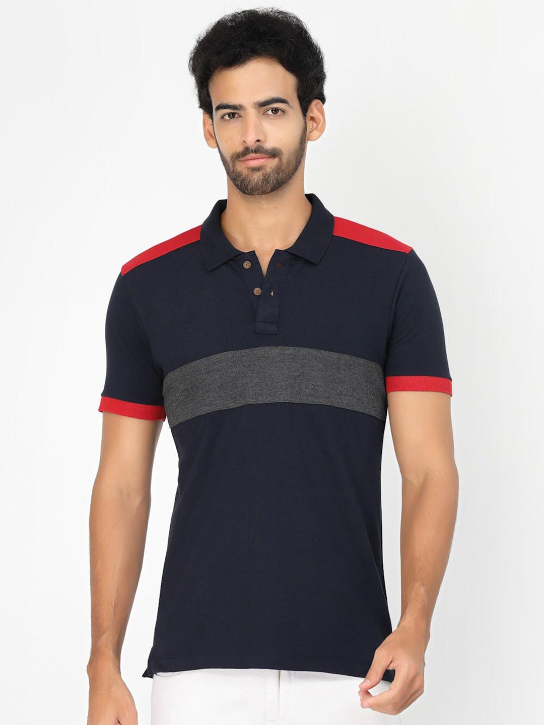 

Kalt Colourblocked Polo Collar T-shirt, Navy blue