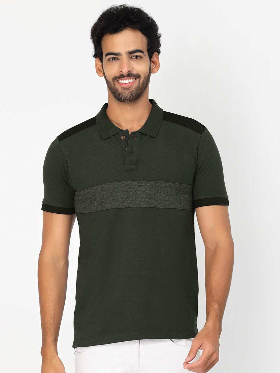 

Kalt Colourblocked Polo Collar T-shirt, Green