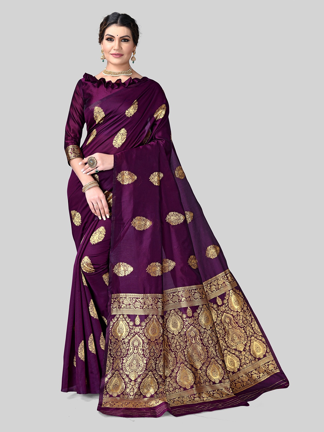 

DIVASTRI Woven Design Zari Pure Silk Kanjeevaram Saree, Purple