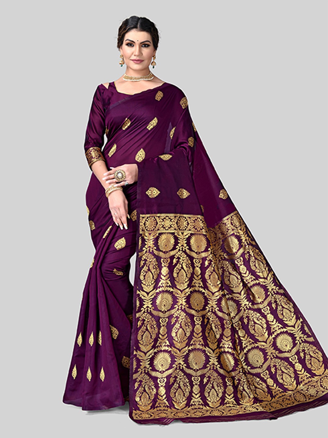 

DIVASTRI Woven Design Zari Pure Silk Kanjeevaram Saree, Purple