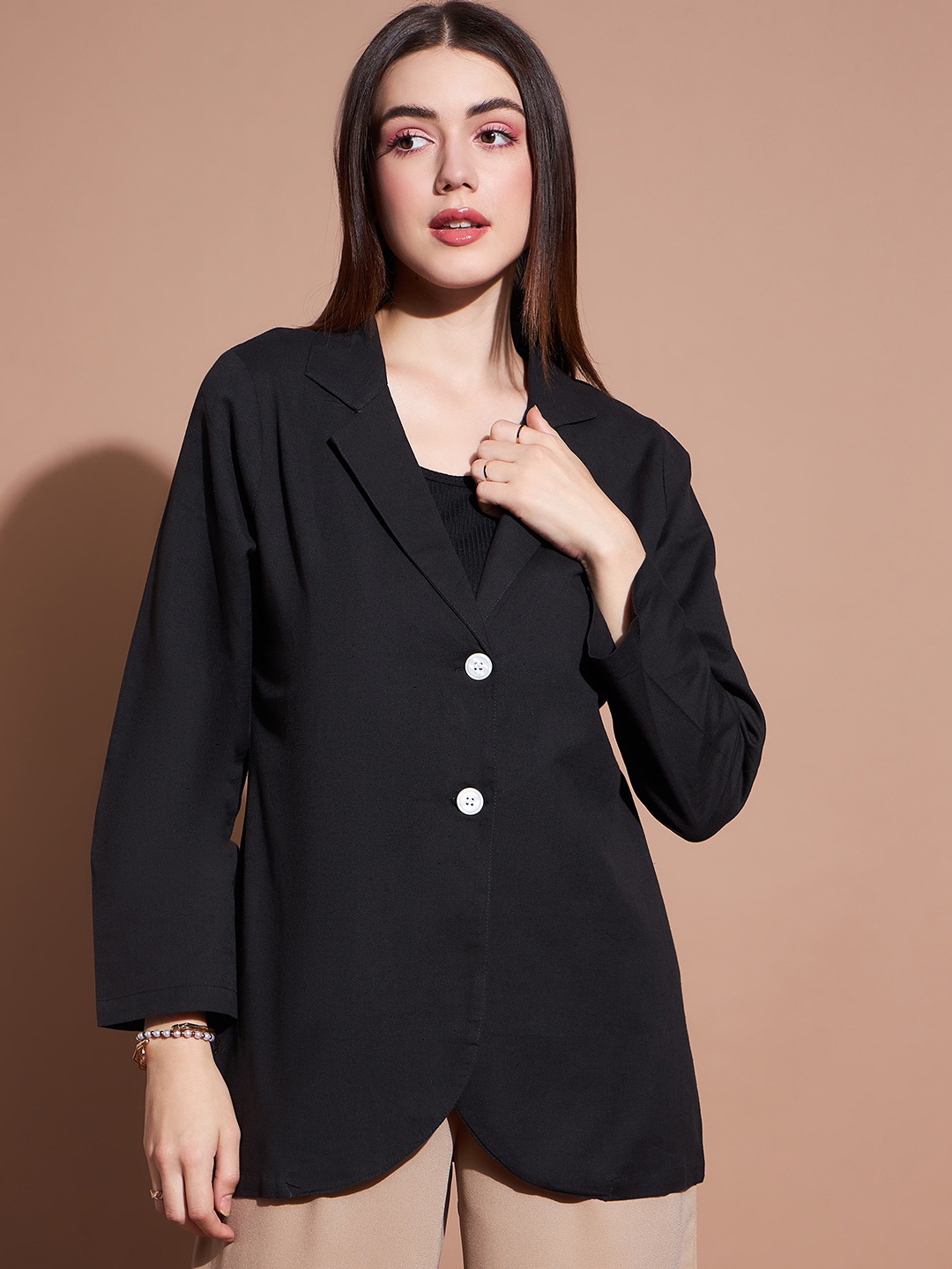 

DressBerry Black Boyfriend Fit Single Breasted Cotton Blazer