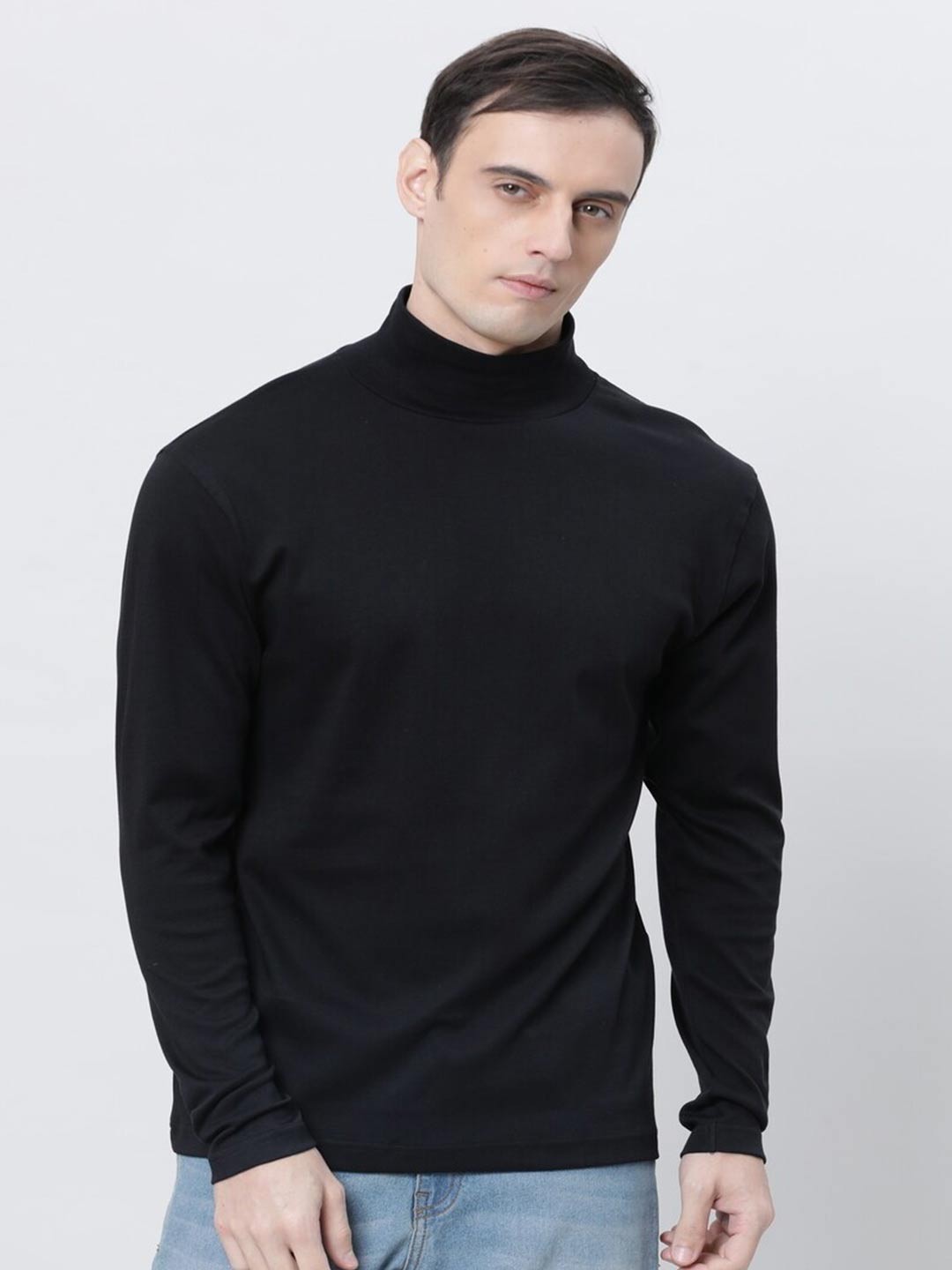 

Kryptic High Neck Pure Cotton T-shirt, Black