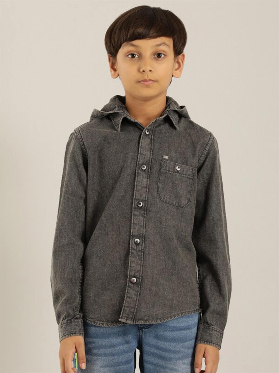 

Indian Terrain Boys Spread Collar Long sleeves Casual Shirt, Grey