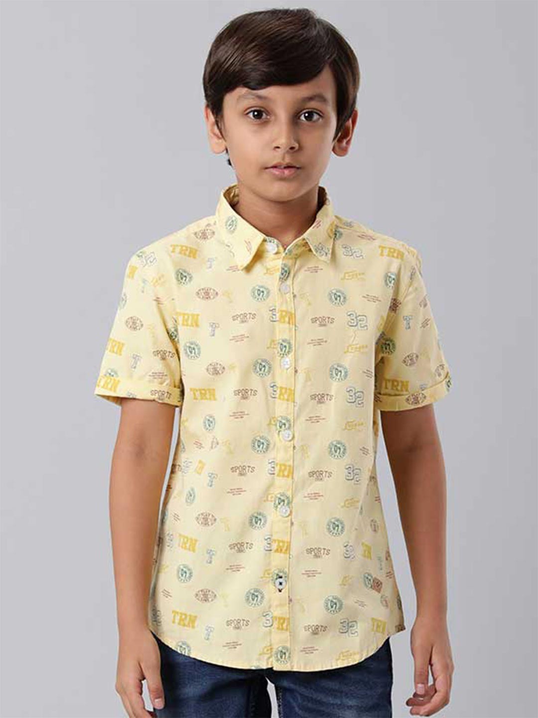 

Indian Terrain Boys Printed spread collar Cotton Casual Shirt, Yellow