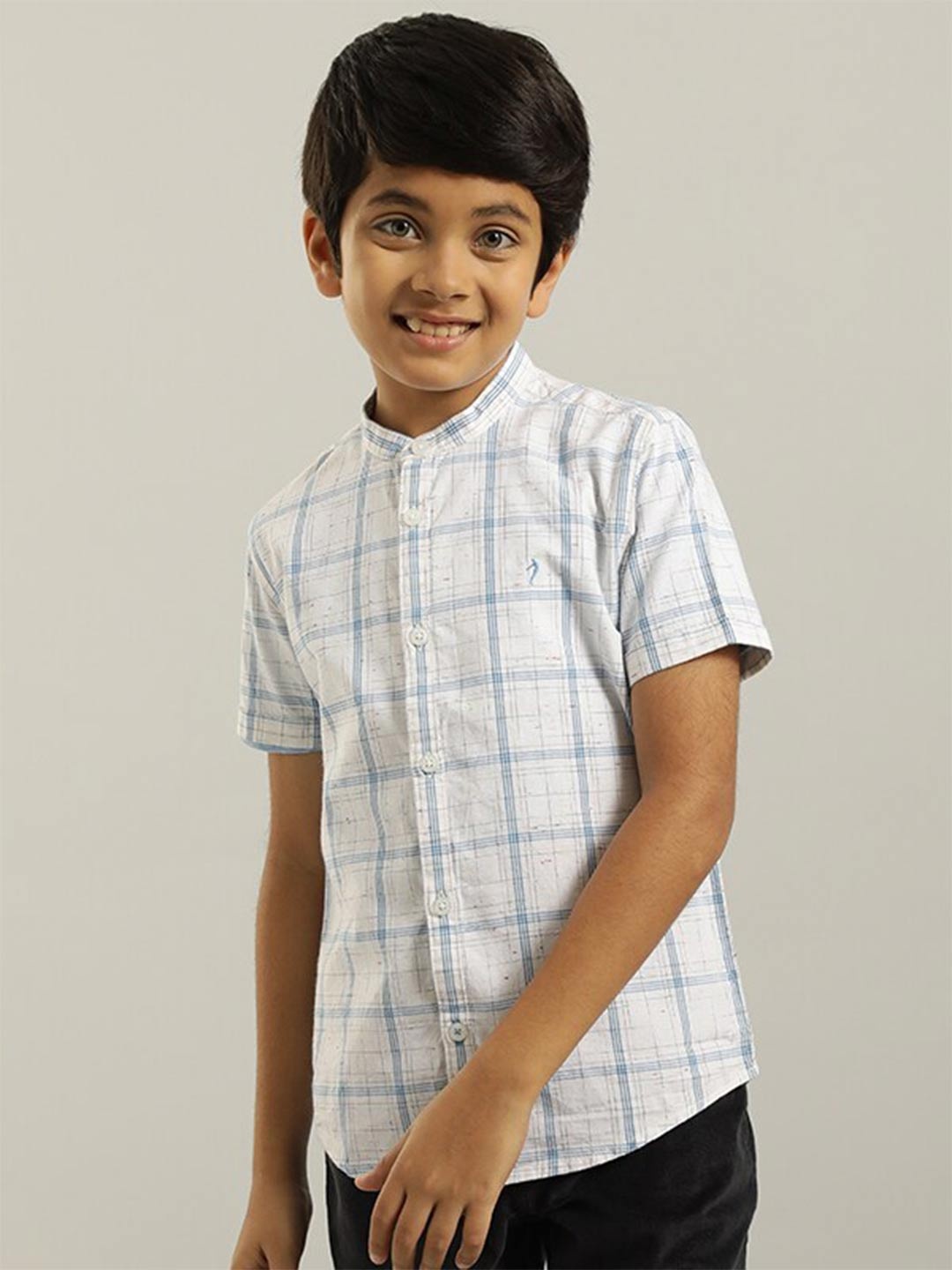 

Indian Terrain Boys Windowpane Checks spread collar Cotton Casual Shirt, White