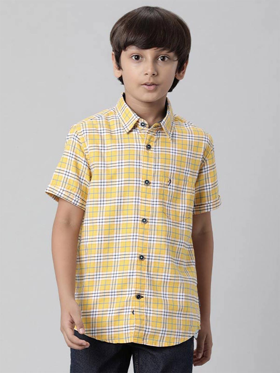 

Indian Terrain Boys Checked Spread Collar Cotton Casual Shirt, Yellow