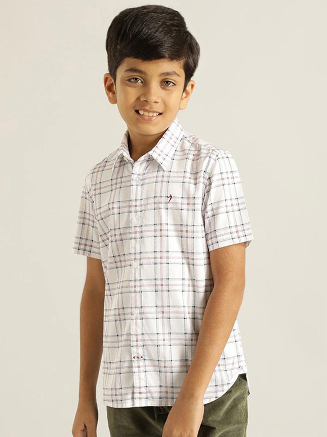 

Indian Terrain Boys Spread Collar Short Sleeves Checked Casual Shirt, White