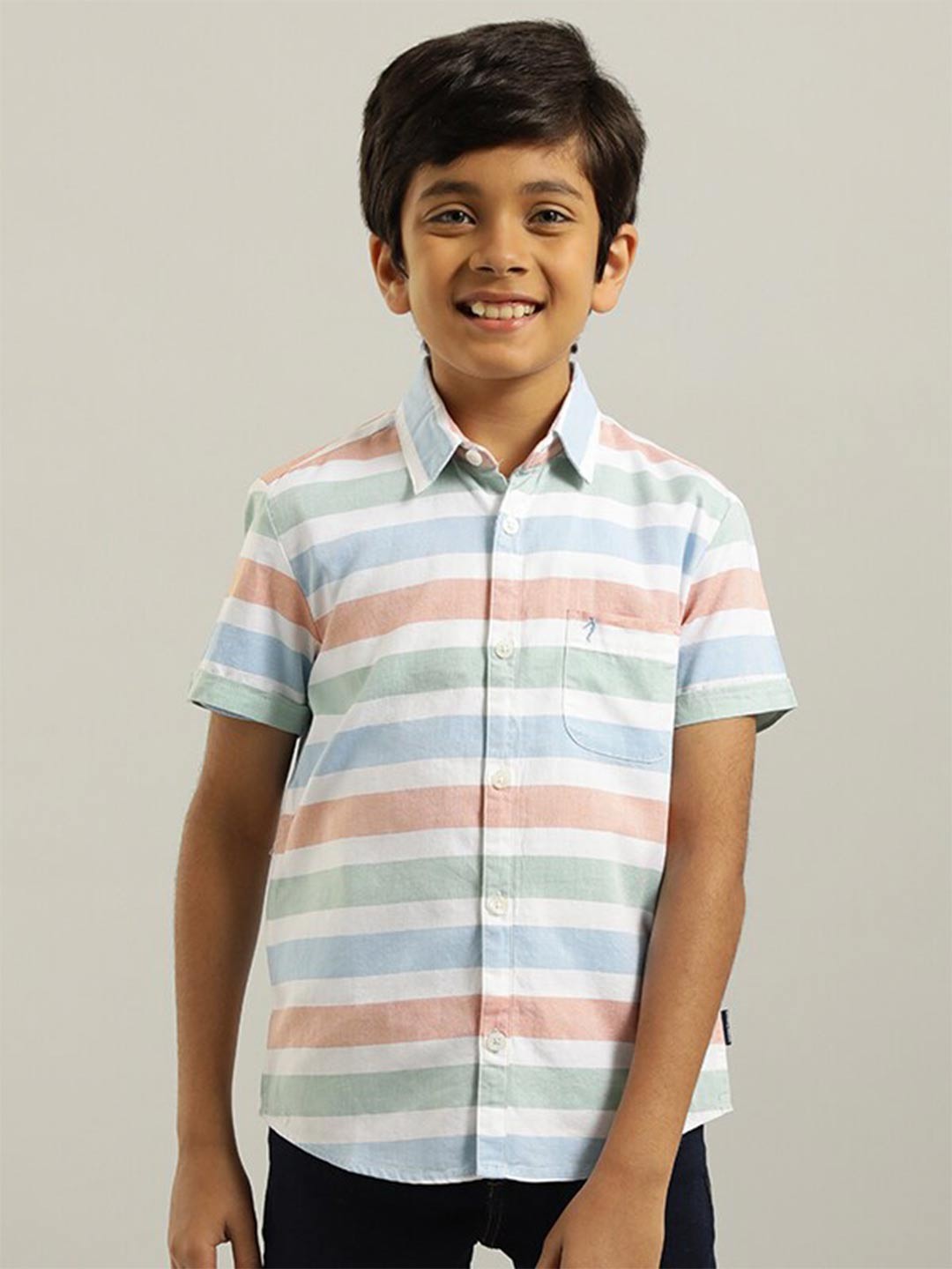

Indian Terrain Boys Striped Spread Collar Cotton Casual Shirt, Orange