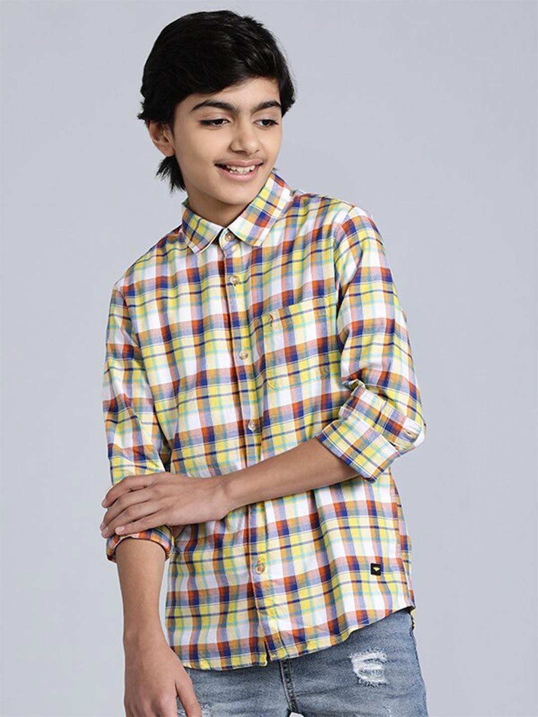 

Indian Terrain Boys Checked Spread Collar Cotton Casual Shirt, Yellow