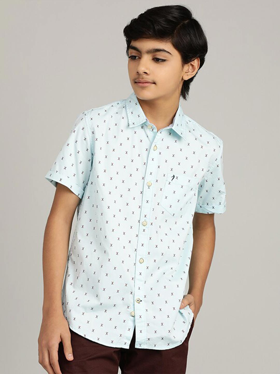 

Indian Terrain Boys Spread Collar Short Sleeves Casual Shirt, Blue