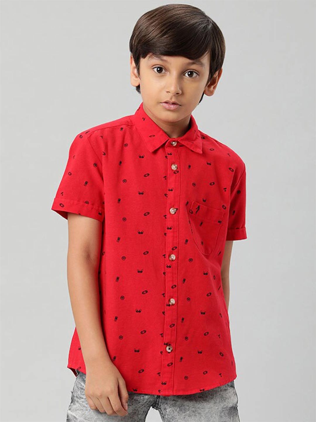 

Indian Terrain Boys Conversational Printed Opaque Cotton Casual Shirt, Red