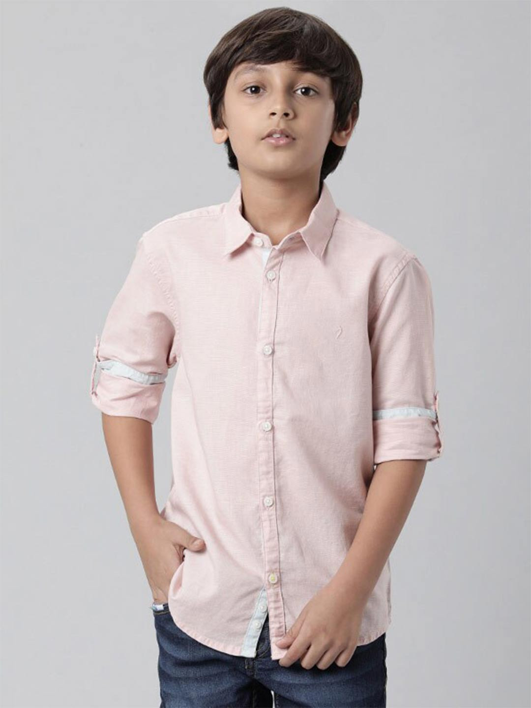 

Indian Terrain Boys spread collar Linen Cotton Casual Shirt, Peach