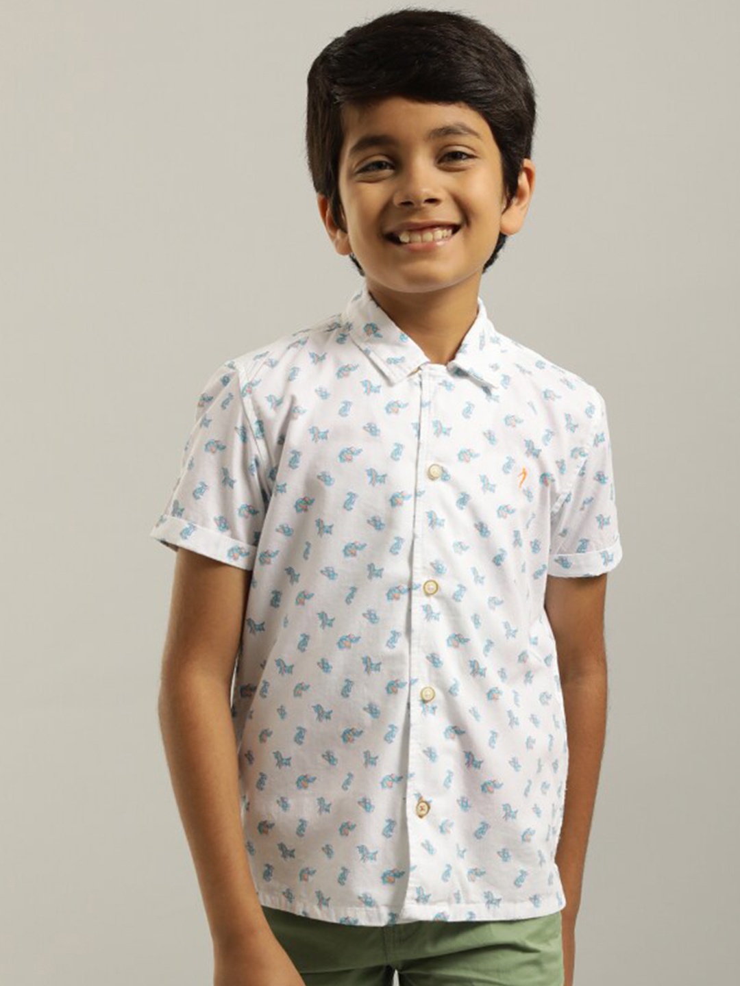 

Indian Terrain Boys Printed Spread Collar Short Sleeves Casual Shirt, White