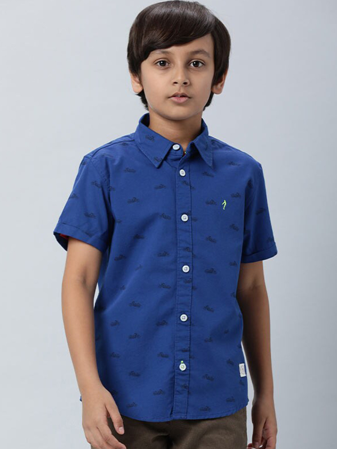 

Indian Terrain Boys Printed Spread Collar Short Sleeves Casual Shirt, Navy blue