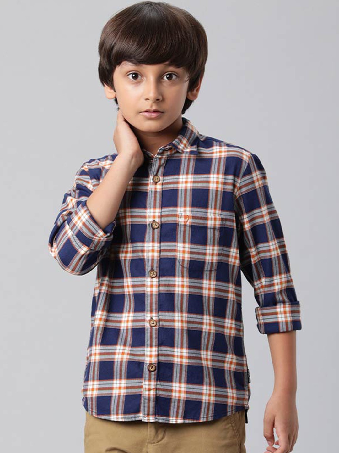

Indian Terrain Boys Tartan Checked Cotton Casual Shirt, Navy blue