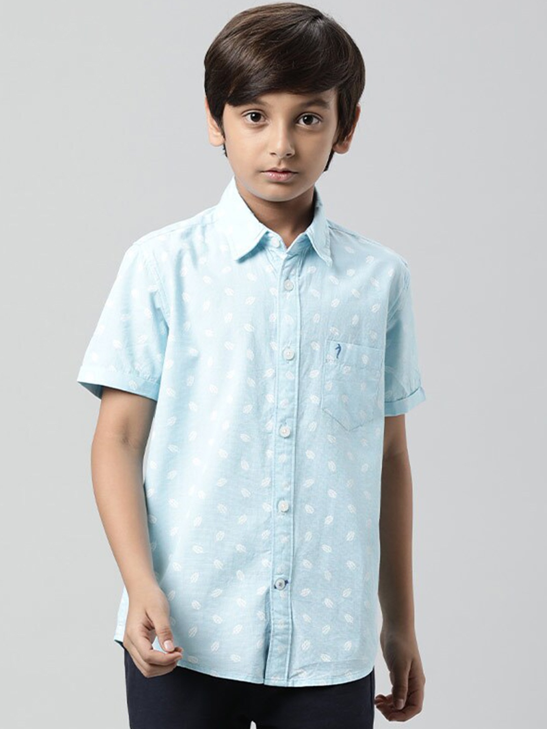 

Indian Terrain Boys Floral Printed Spread Collar Cotton Casual Shirt, Blue