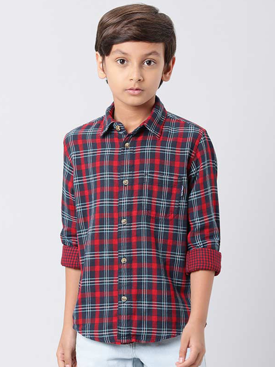 

Indian Terrain Boys Tartan Checks Opaque Checked Casual Shirt, Navy blue