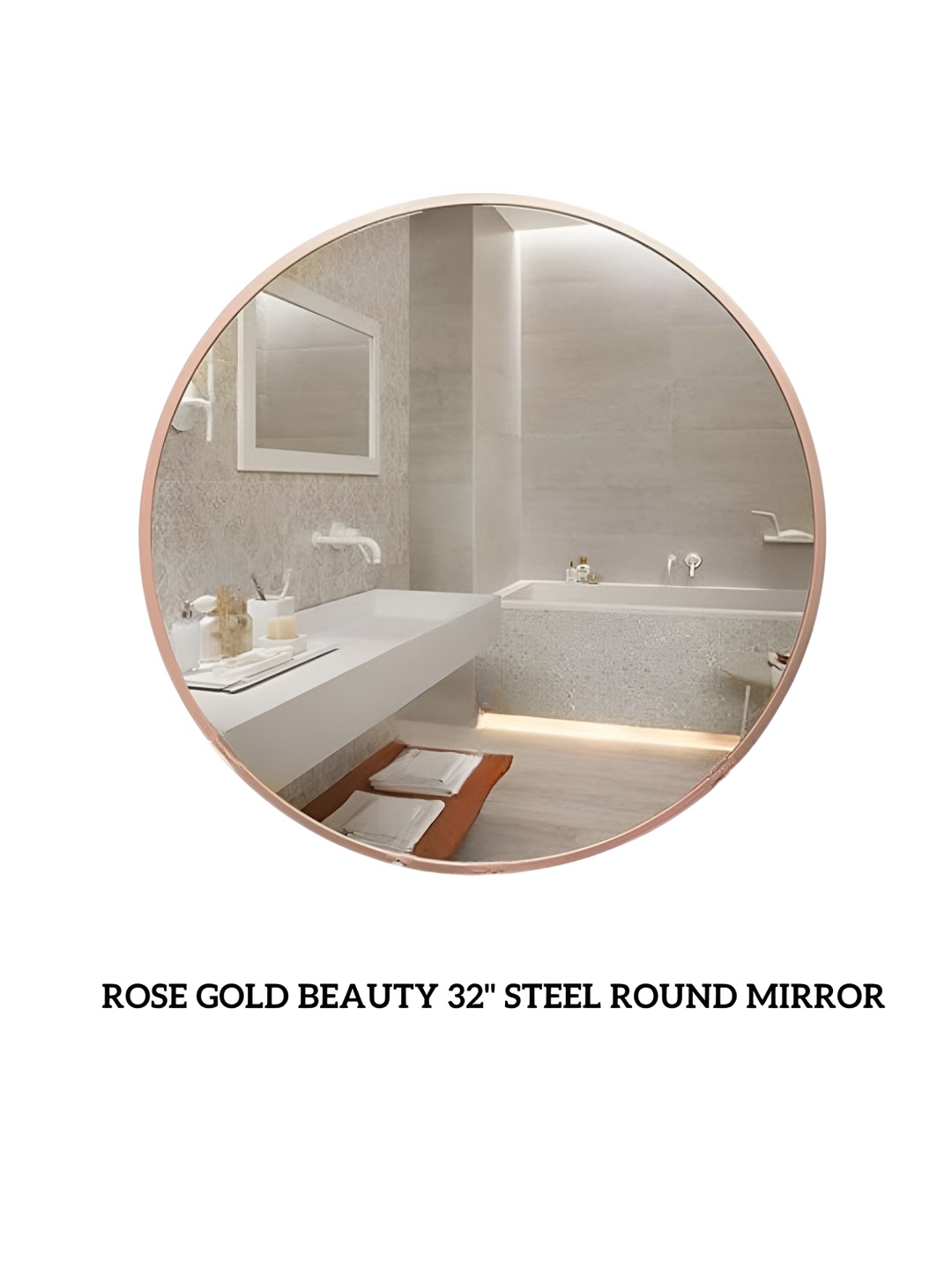 

CasaGold Metallic Toned Long Lasting Aluminium Framed Round Wall Mirror, Rose gold