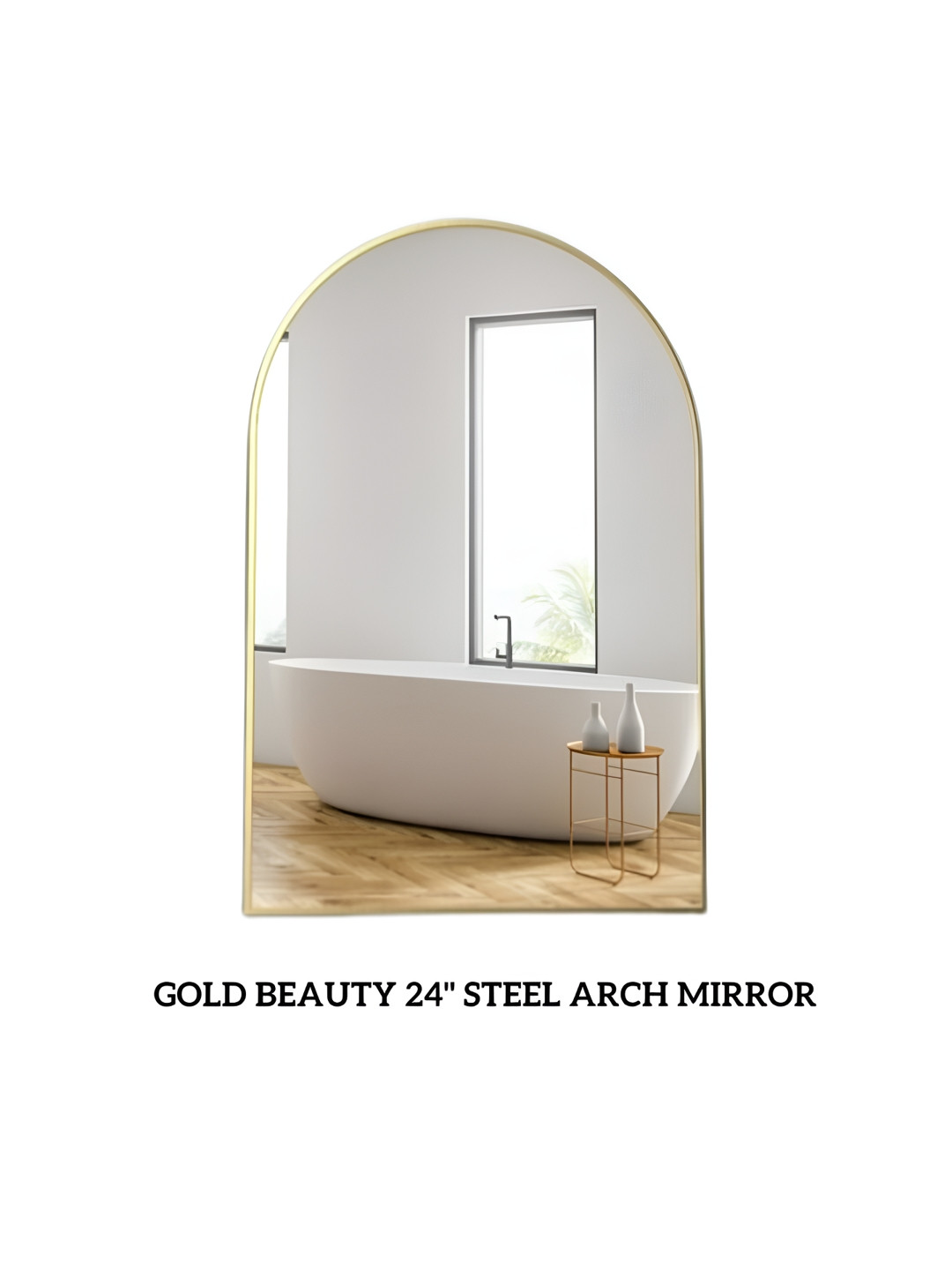 

CasaGold Metallic Toned Arch Shaped Long Lasting Rust Proof Steel Framed Wall Mirror, Gold