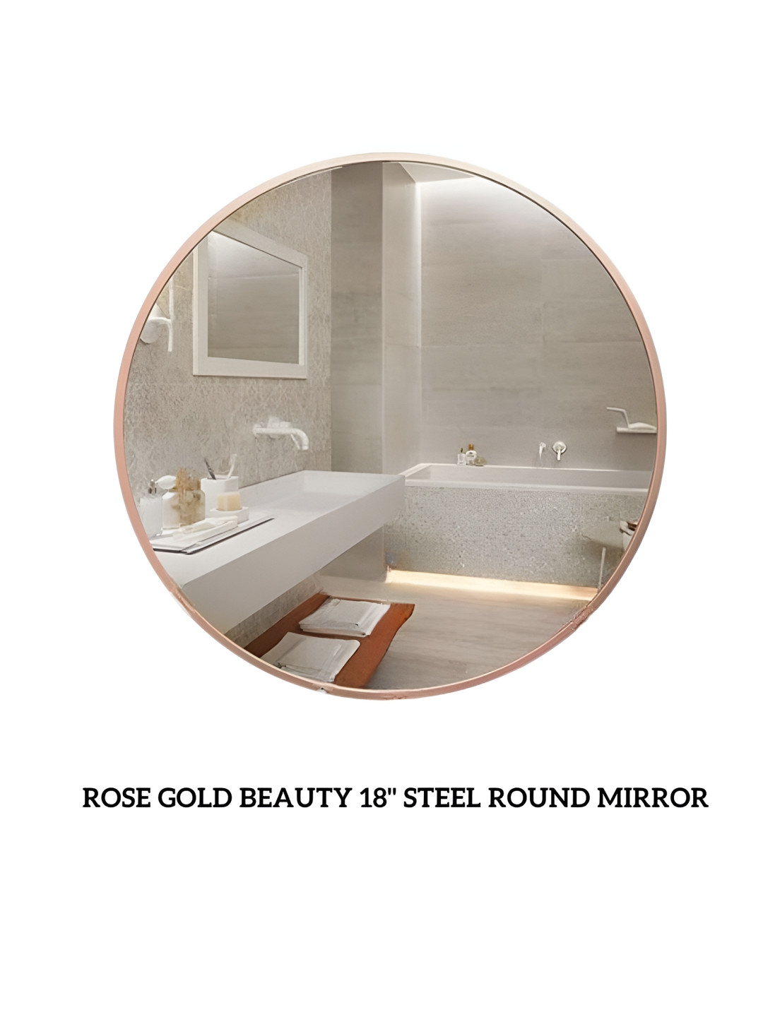 

CasaGold Metallic Toned Long Lasting Rust Proof Steel Framed Round Wall Mirror, Rose gold