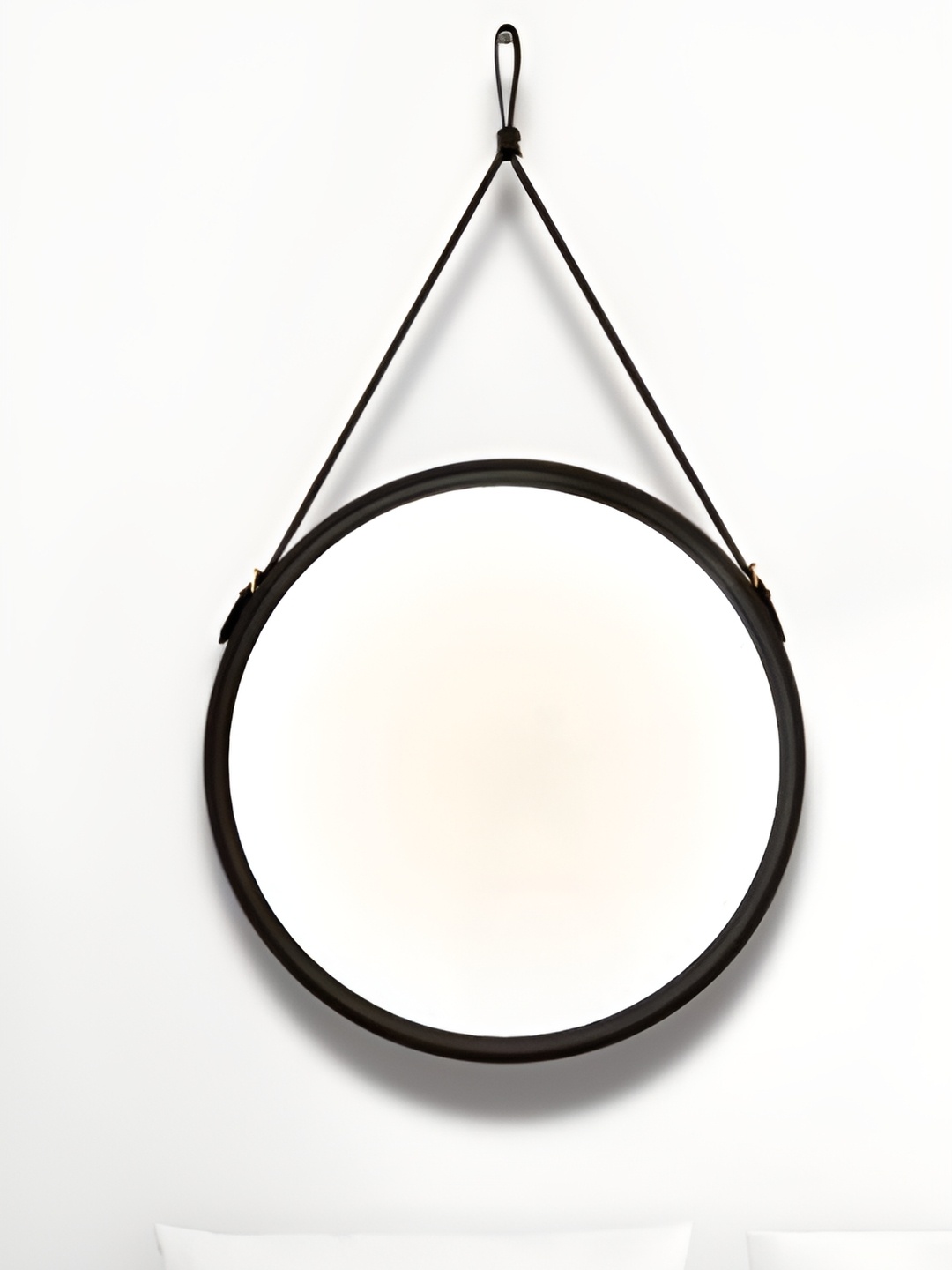 

CasaGold Black Leather Round Mirror with Belt