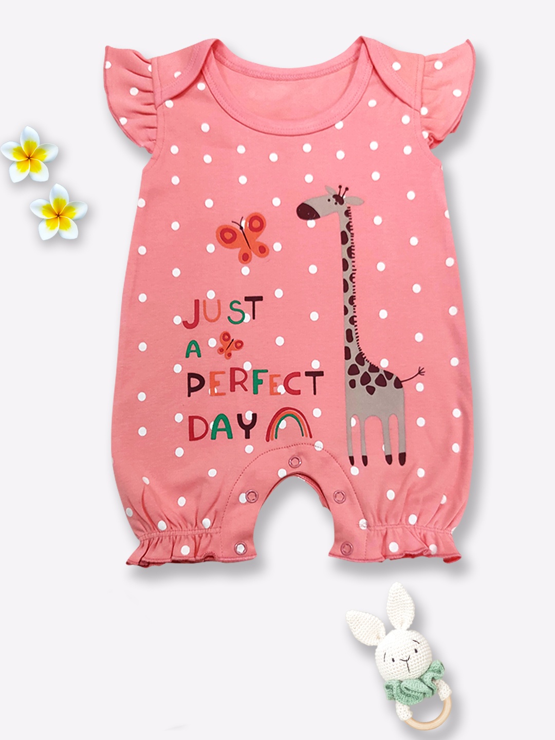 

Moms Love Infant Girls Polka Dot Printed Cotton Rompers, Peach