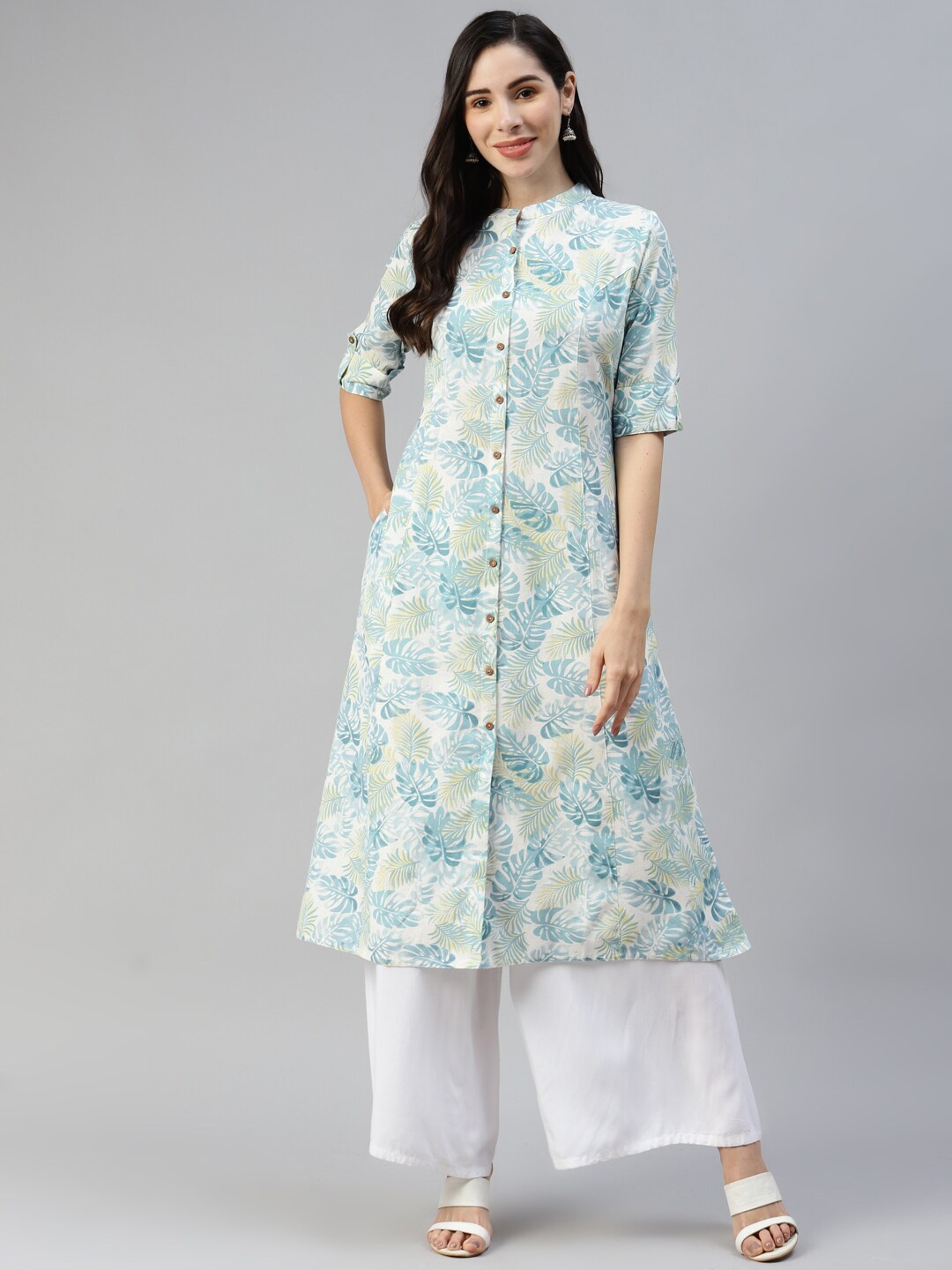 

KALINI Floral Cotton Ethnic Motifs Kurta, White