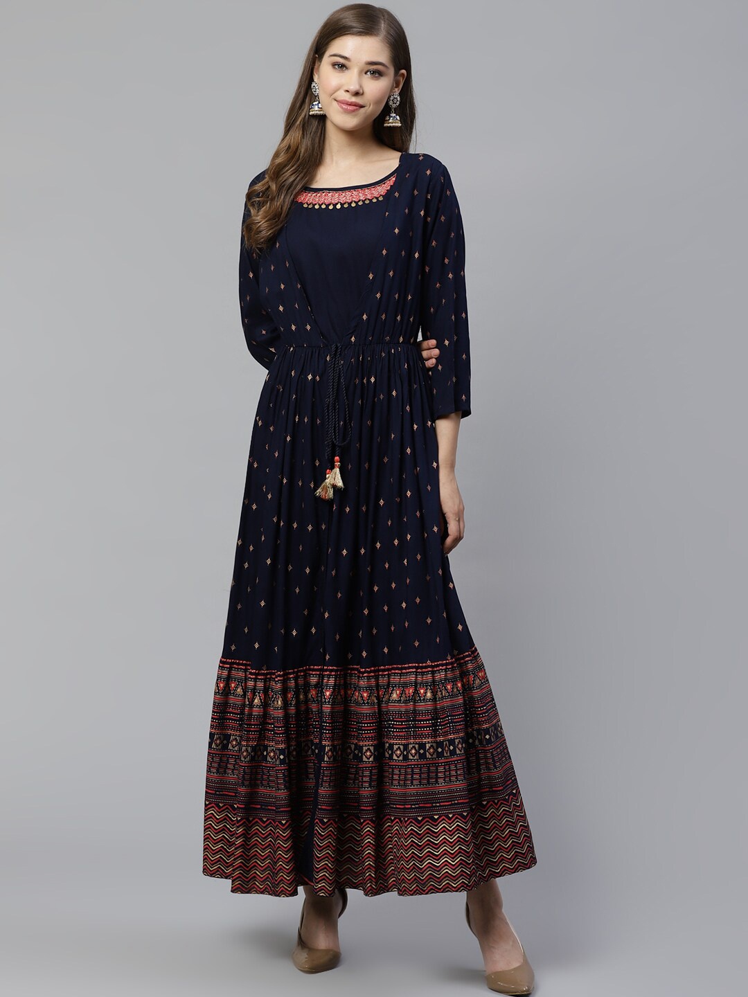 

KALINI Ethnic Motifs A Line Kurta, Navy blue
