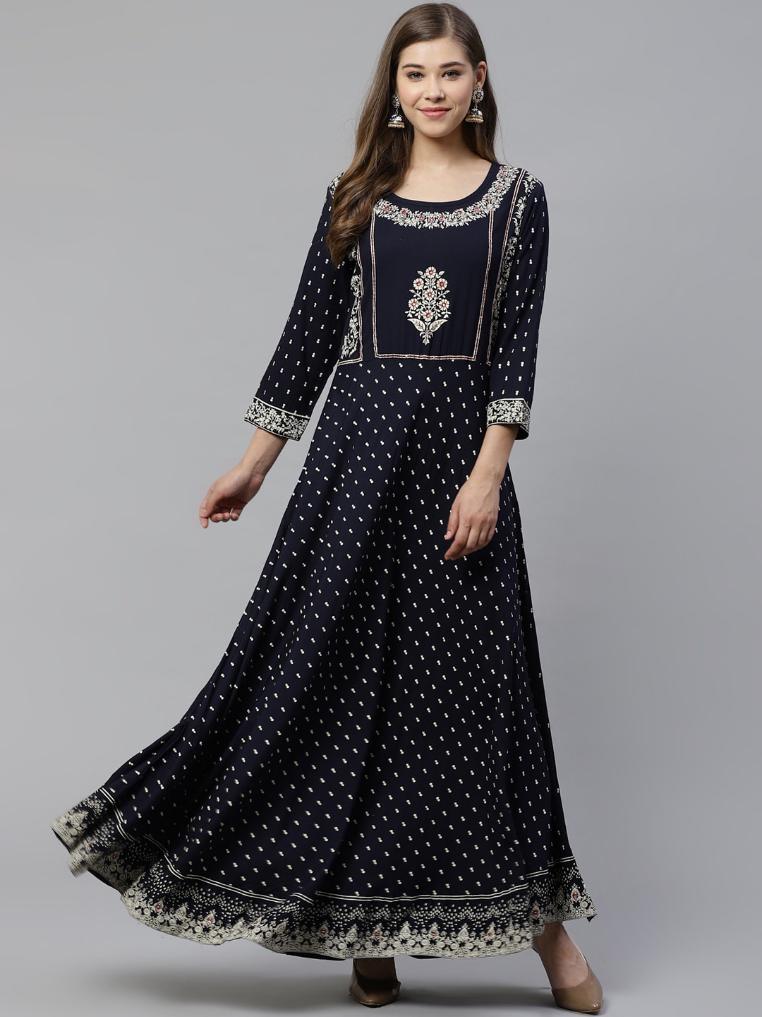 

KALINI Ethnic Motifs Anarkali Kurta, Navy blue