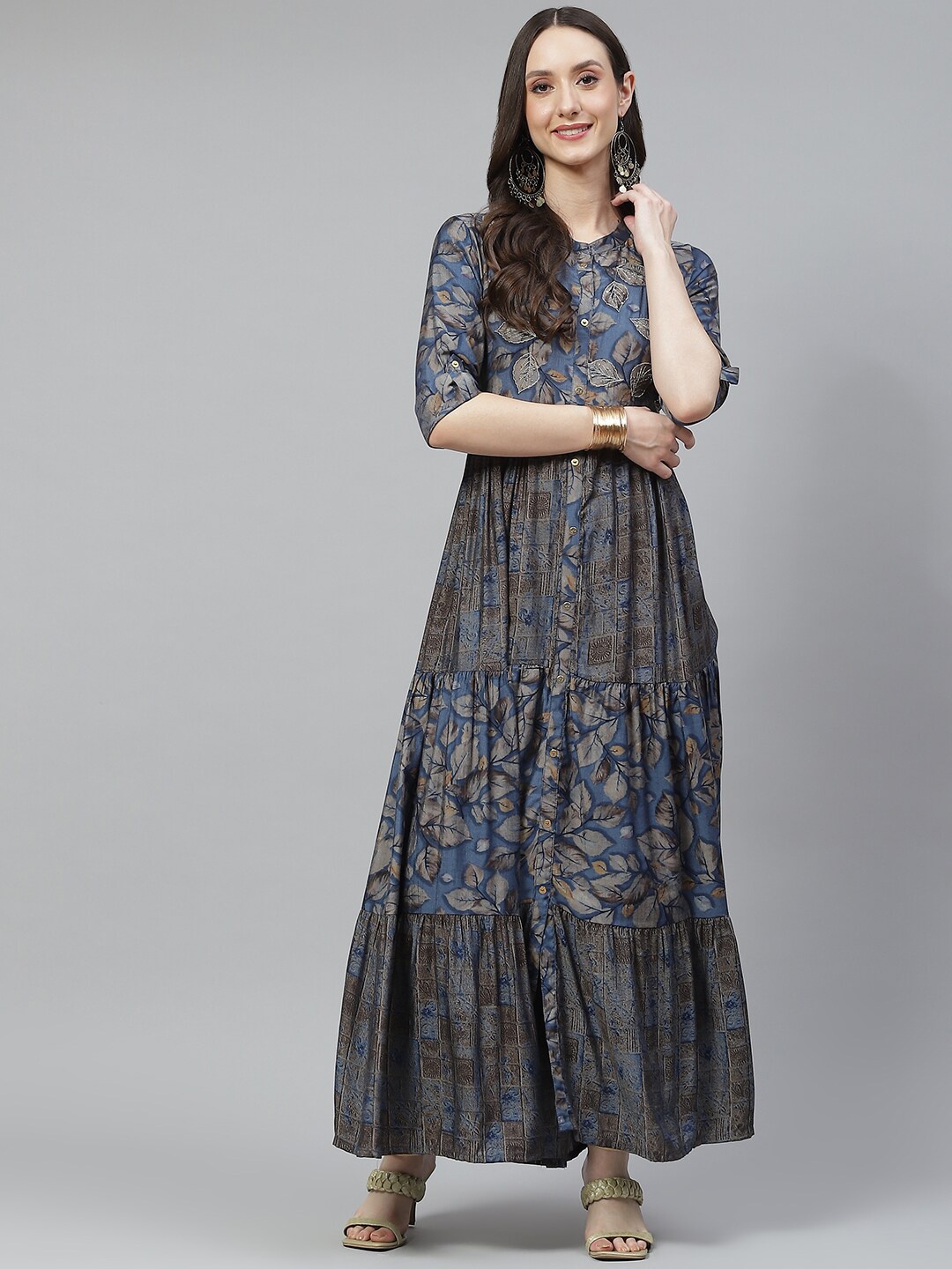 

KALINI Ethnic Motifs Sequinned Silk Kurta, Blue