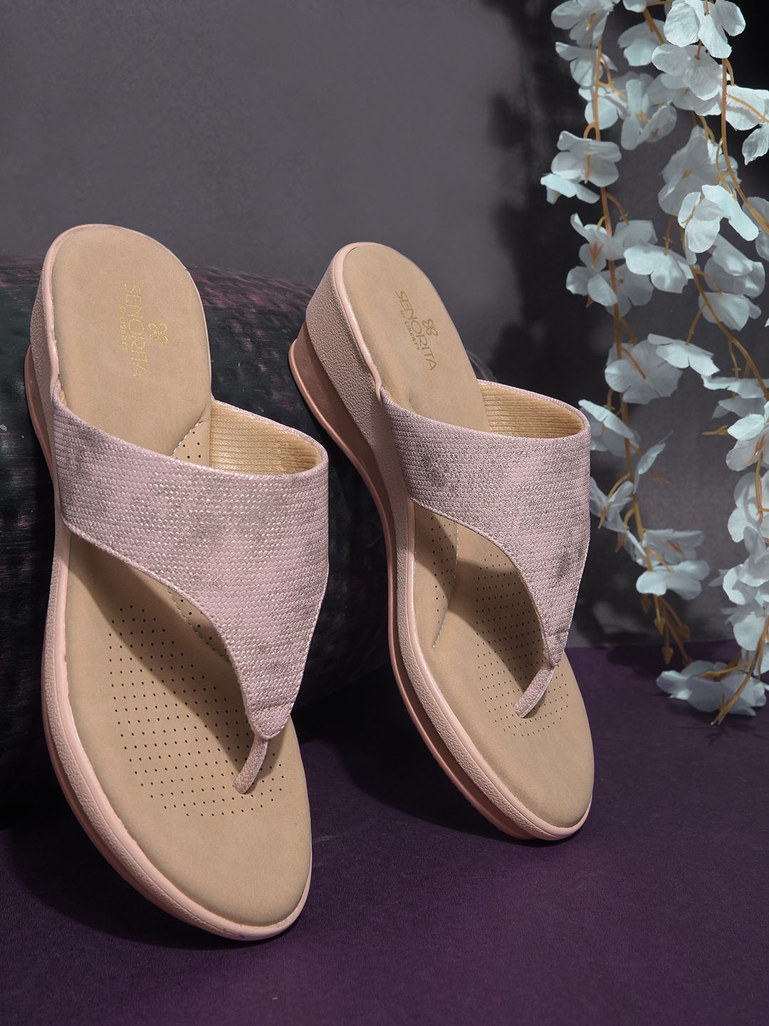 Liberty Pink Textured Open Toe Wedge Heels