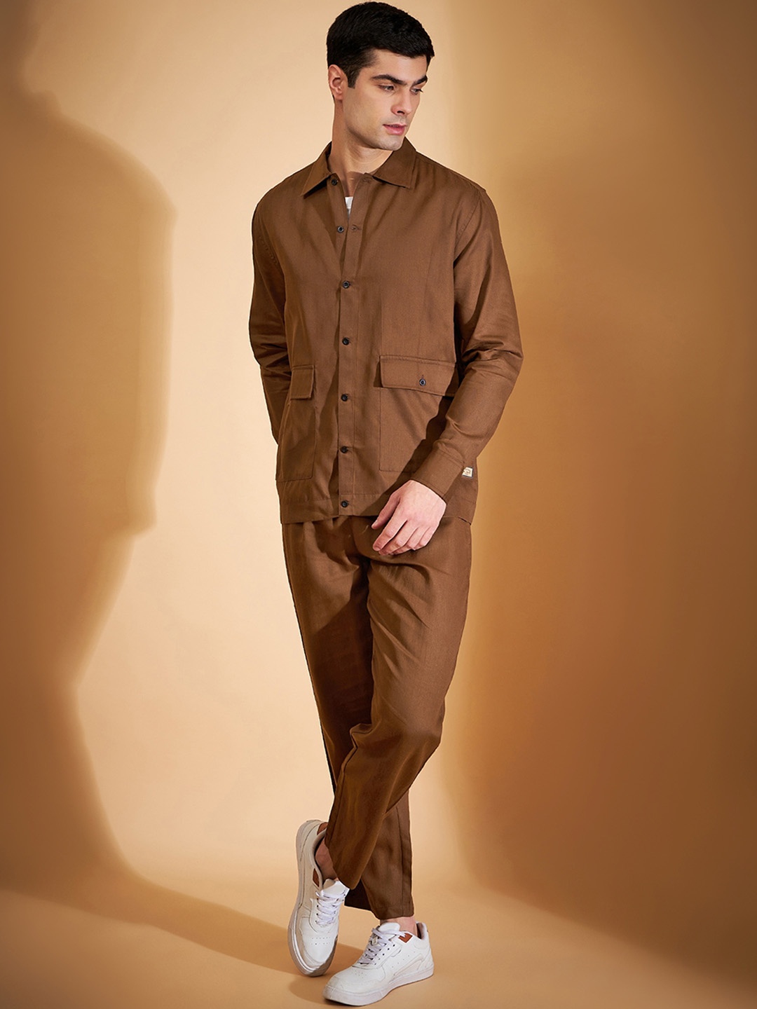 

DENNISON Shirt Collar Pure Cotton Shirt & Trousers, Brown
