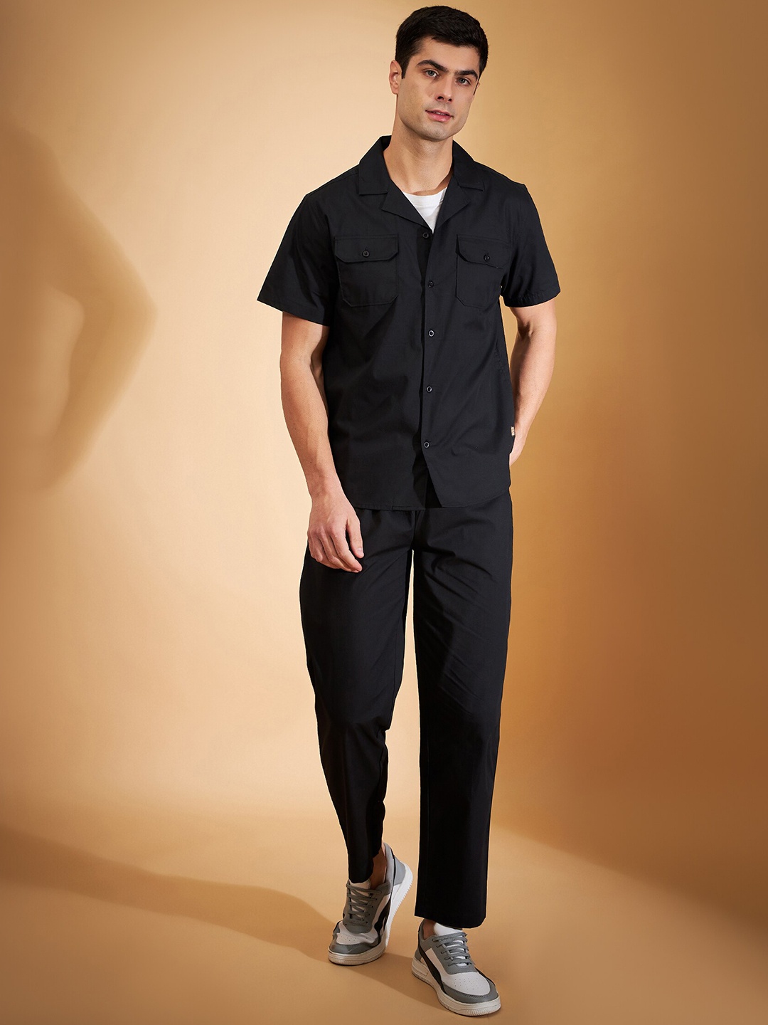 DENNISON Shirt Collar Pure Cotton Shirt & Trousers, Black