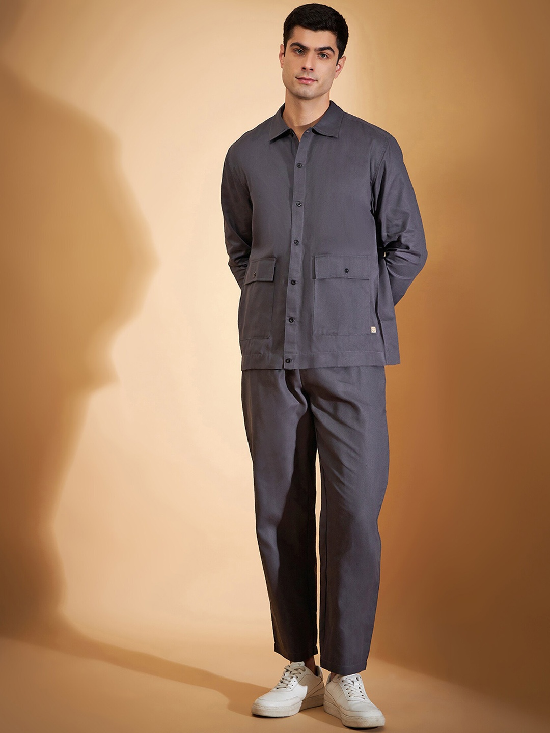 DENNISON Pure Cotton Shirt With Trousers Co-Ords, Grey