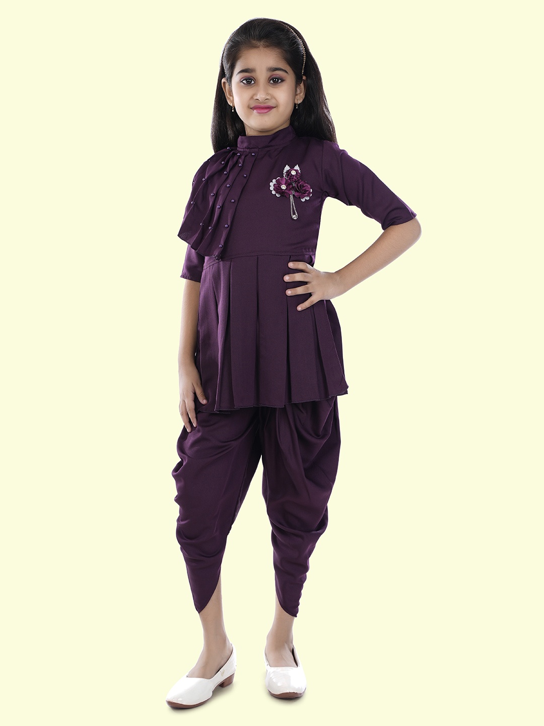 

BAESD Girls Purple Embellished Top with Dhoti Pants