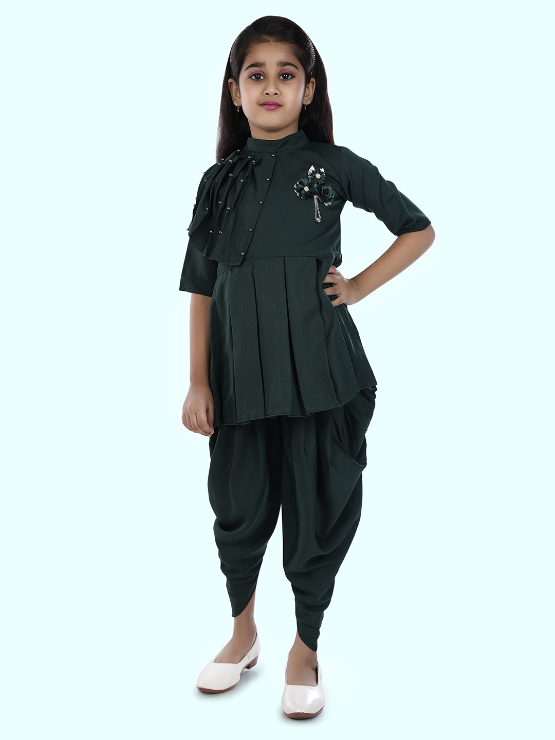 

BAESD Girls Beads and Stones Kurta With Dhoti Pant, Green