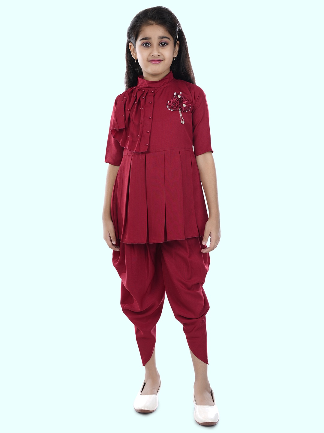 

BAESD Girls Maroon Embellished Top with Dhoti Pants