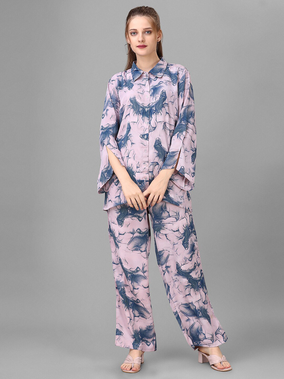 

HOUSE OF MIRA Printed Shirt With Trousers Co-Ords, Pink