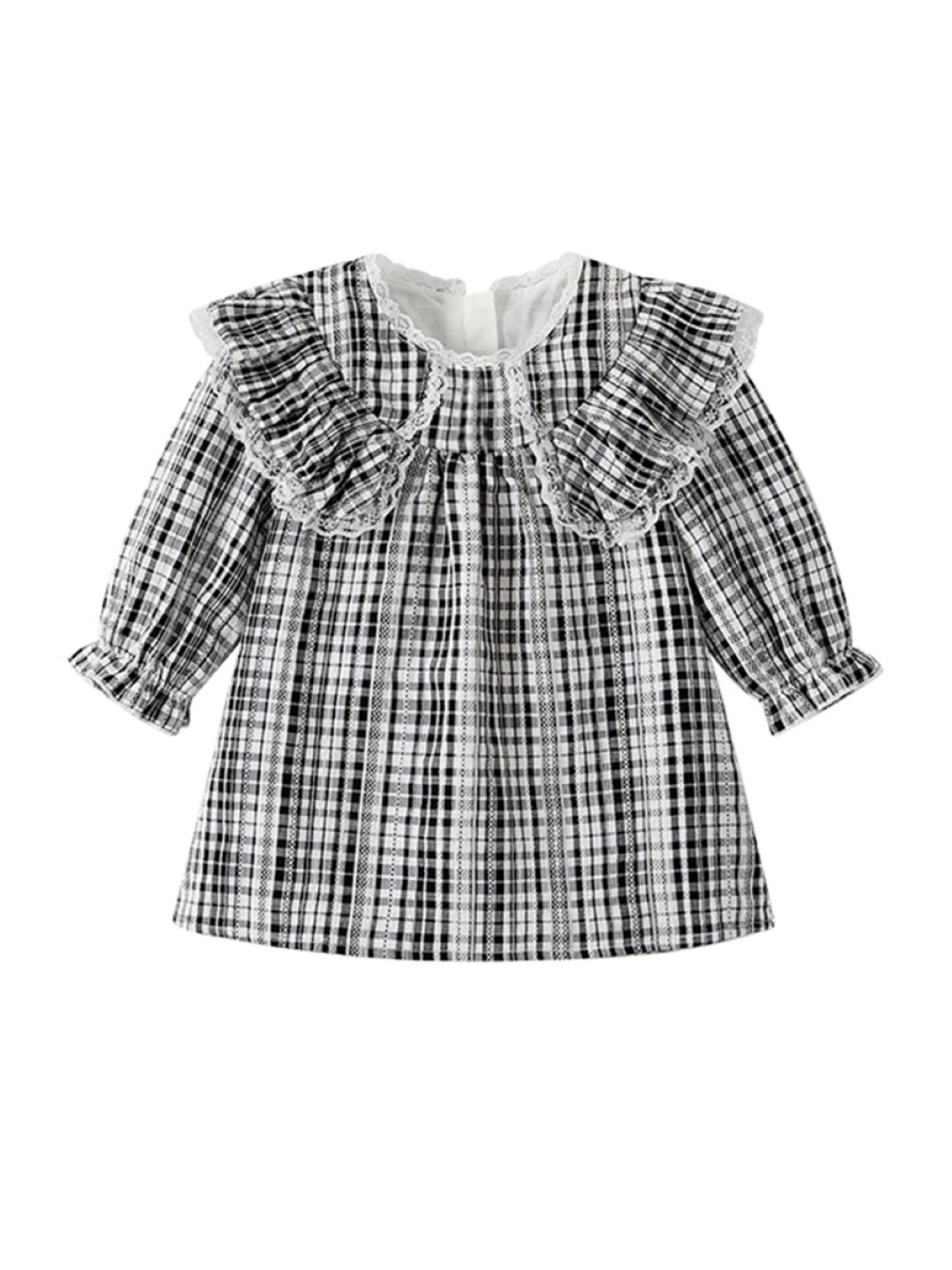 

StyleCast Checked Round Neck Long Sleeves A-Line Casual Dress, Black